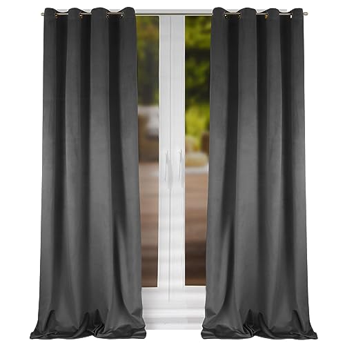 FLYing Curtains - Vorhänge für Wohnzimmer, Schlafzimmer - Vorhang Blickdicht mit Ösen, Samtvorhang, Ösenvorhang - 1 Stück - 145 x 250 cm - Grau von FLYing