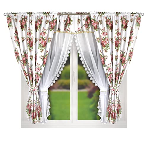 Flying Curtains Vorhang Gardine Set 300cm x 160cm | Wohnzimmer Schlafzimmer | Deko Fenster-Gardinen Set mit Vorhängen 145cm x 160 cm | Scheibengardinen | LG227 Blumen von Flying
