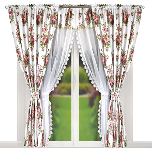Flying Curtains Vorhang Gardine Set 300cm x 250cm | Wohnzimmer Schlafzimmer | Deko Fenster-Gardinen Set mit Vorhängen 145cm x 250 cm | Scheibengardinen | LG227 Blumen von Flying