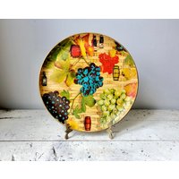 Vintage Pappmache Serviertablett Mit Weinberg-Design von FlyingCheerioStudio
