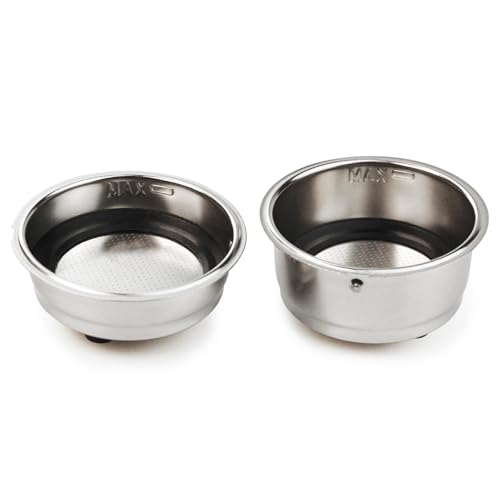 2 Stück Einzeltassen Kaffeefilterkorb, 51mm Edelstahl Siebträgerfilterkorb Wiederverwendbare Kaffeemaschine Filterschale, Bodenloser Siebträger Siebträgerkorb Filtration Kaffeemaschinenzubehör(1+2) von Flylin