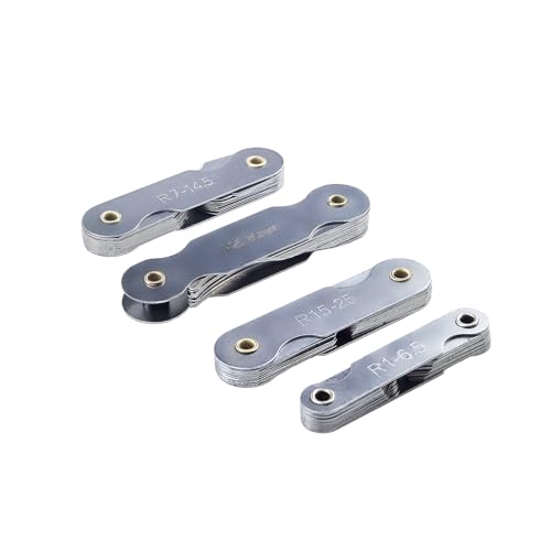 4 Stück Radienlehre Messwerkzeug, Legierter Radius Gauge Set Edelstahl Fillet Gage Concave Convex Messgerät, Bogenradiuslehre Ersatz R1-6.5/R7-14.5/R15-25/R26-80 für Konkave und Konvexe Oberflächen von Flylin