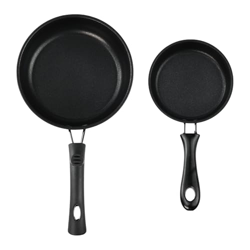 Flylin 2 Stück Mini Bratpfanne, Tragbare Antihaftbeschichtung Pfanne mit Genieteter Griff für Gasherd/Induktionsherd, Spiegeleipfanne für Eiern/Speck/Schinkenscheiben/Steaks(12CM + 16CM) von Flylin