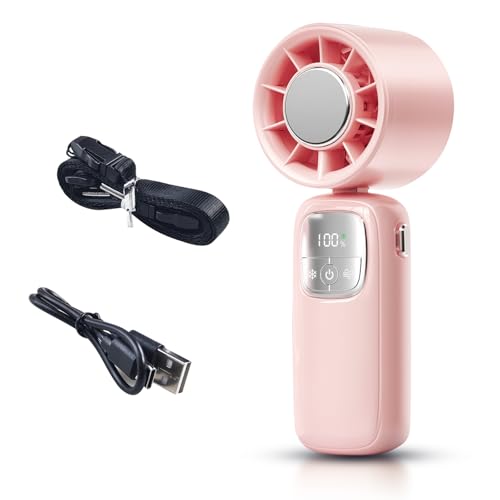 Flylin Tragbarer Mini Handventilator, 3-in-1 Wiederaufladbar Ventilator mit 5 Geschwindigkeitsstufen für Damen Herren, Faltbarer USB-Ventilator Taschenlampe für Büro, Outdoor Reisen, Sommer (Rosa) von Flylin