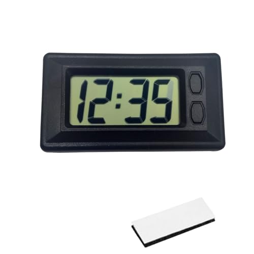 Mini Auto Tischuhr, Auto Armaturenbrett Innen Digitaluhr Selbstklebend mit Klebepad, Elektronische Messgeräte Autouhr Datum Uhrzeit Kalenderanzeige für Auto Armaturenbrett Home Desk Office (Schwarz) von Flylin