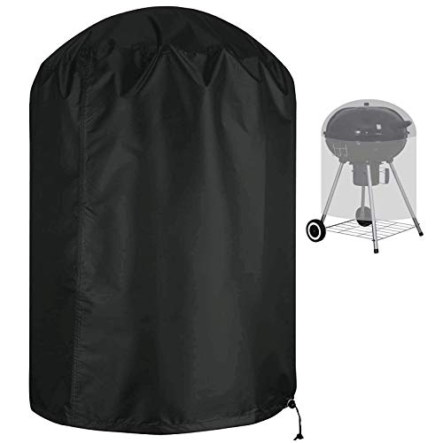 Flymer Wasserkocher-Grillabdeckung, wasserdichte runde Grillabdeckung, reißfestes 420D Oxford-Gewebe, Anti-UV-Grillabdeckung mit winddichtem Seitenriemen, schwarz (Φ77 x 97 cm) von Flymer