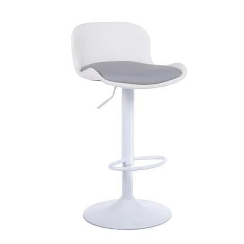 Flysky Barhocker, Höhenverstellbar Bar Stool, Moderner Barhocker aus PU-Leder mit Fußstütze, Küchenstühle mit Rückenlehne für Esszimmer, Kücheninsel, Pub, Weiß/Grau von Flysky