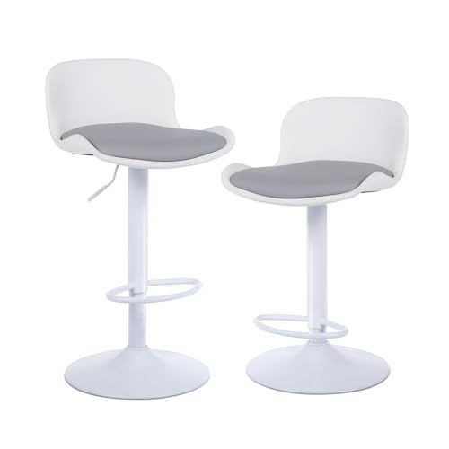 Flysky Barhocker 2er Set, Höhenverstellbar Bar Stool, Moderner Barhocker aus PU-Leder mit Fußstütze, Küchenstühle mit Rückenlehne für Esszimmer, Kücheninsel, Pub, Weiß/Grau Flysky Barhocker 2er Set, Höhenverstellbar Bar Stool, Moderner Barhocker aus PU-Leder mit Fußstütze, Küchenstühle mit Rückenlehne für Esszimmer, Kücheninsel, Pub, Weiß/Grau von Flysky
