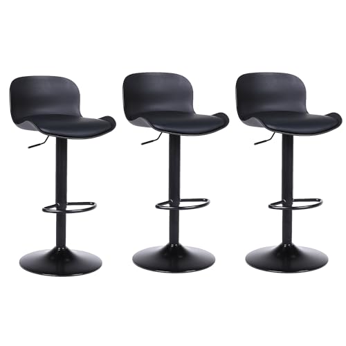 Flysky Barhocker 3er Set, Höhenverstellbar Bar Stool, Moderner Barhocker aus PU-Leder mit Fußstütze, Küchenstühle mit Rückenlehne für Esszimmer, Kücheninsel, Pub, Schwarz von Flysky