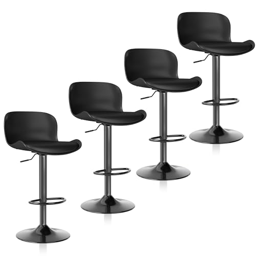 Flysky Barhocker 4er Set, Höhenverstellbar Bar Stool, Moderner Barhocker aus PU-Leder mit Fußstütze, Küchenstühle mit Rückenlehne für Esszimmer, Kücheninsel, Pub, Schwarz von Flysky