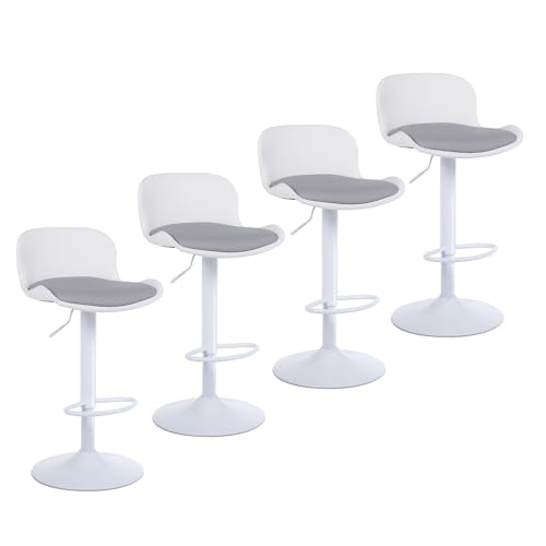 Flysky Barhocker 4er Set, Höhenverstellbar Bar Stool, Moderner Barhocker aus PU-Leder mit Fußstütze, Küchenstühle mit Rückenlehne für Esszimmer, Kücheninsel, Pub, Weiß/Grau Flysky Barhocker 4er Set, Höhenverstellbar Bar Stool, Moderner Barhocker aus PU-Leder mit Fußstütze, Küchenstühle mit Rückenlehne für Esszimmer, Kücheninsel, Pub, Weiß/Grau von Flysky