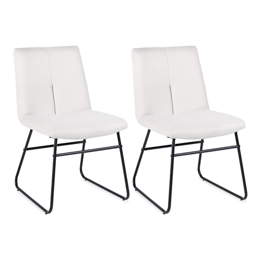 Flysky Esszimmerstühle 2er Set, Küchenstuhl aus Leinen Wohnzimmerstuhl Esstisch stühle mit Rückenlehne und Metallbeine, Bequem Stuhl für Esszimmer Wohnzimmer Küche, Beige von Flysky