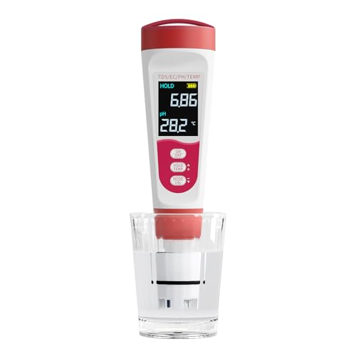 Flysocks pH Messgerät 4 in 1, Digital Wasserqualität Tester, IP67 Trinkwassertest für pH/TDS/EC/Temperatur mit LCD Hintergrundbeleuchtung Wasserqualitätsprüfgerät Leitfähigkeitsmessgerät Wasser Tester von Flysocks