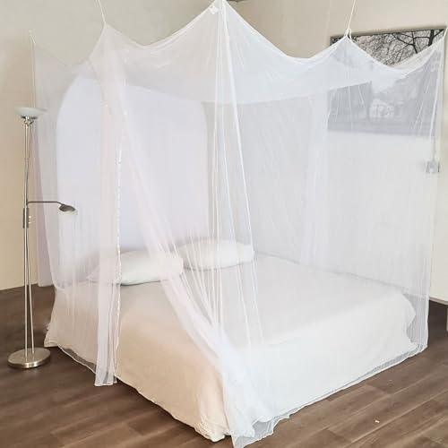 Flystopper - MOSKITONETZ Doppelbett XXL - 240x220x230, XXL Mückennetz für Bett, feinste Löcher, rechteckiger Netzvorhang Reise, Insektenschutz, 2 Einträge, einfache Anbringung, Tragetasche von Flystopper