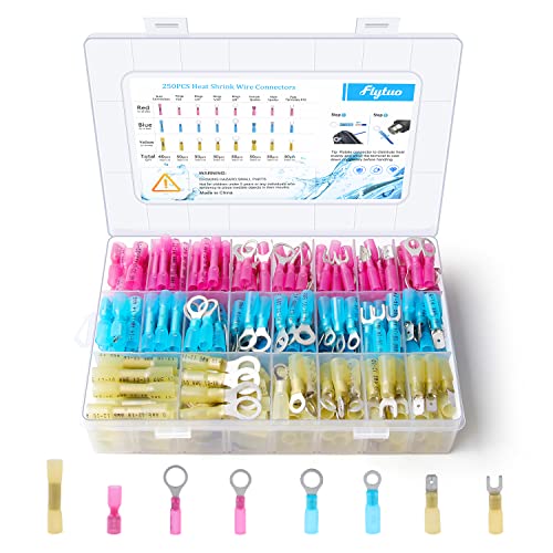 Flytuo 250 Stück Schrumpfschlauch-Drahtverbinder - Wasserdicht - Kupfer - Elektrisches Crimpklemmen-Set für Automobil, Marine, Boot, LKW, Stereo-Gelenk Flytuo 250 Stück Schrumpfschlauch-Drahtverbinder - Wasserdicht - Kupfer - Elektrisches Crimpklemmen-Set für Automobil, Marine, Boot, LKW, Stereo-Gelenk von Flytuo