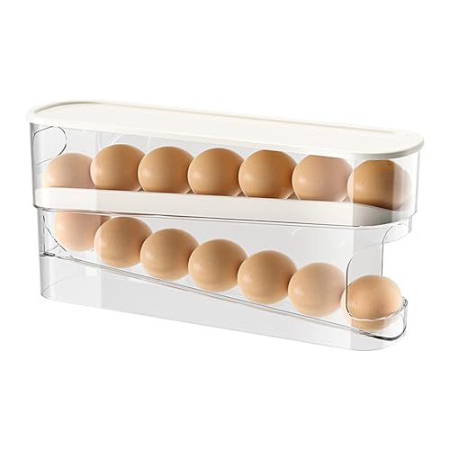 FmtwPhn 30.3x14.2cm 2 Schichten Rollender Eierspender, Kapazität Eierhalter Für 12 Eier, Platzsparende Eierbehälter Für Kühlschrank, Stapelbarer Automatisch Scrollender Eierständer Halter von FmtwPhn