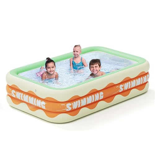FmtwPhn Aufblasbarer Pool Familienpool Aufblasbar Schwimmbecken Kinder, Großes Aufblasbares Pool Rechteckig Für Kinder Und Erwachsene, Familien-Freizeitpool, Kinderbecken Für Garten, Hinterhof Innenbe von FmtwPhn