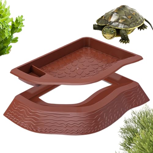 FmtwPhn Schildkröten Schale - Reptilien Badebecken Mit Sanfter Rampe Und rutschfest | Doppelschichtige Anti-Kipp Schildkröten Trinknapf Für Terrarium Fütterung Baden Sonnen von FmtwPhn