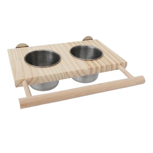 FmtwPhn Vogel-Sitzstange, Nymphensittich-Sitzstange, Vogelzubehör – Holz-Haustierzubehör mit Edelstahlnäpfen für mittelgroße und kleine , Nymphensittiche, Sittiche, Sittiche, Sittiche von FmtwPhn