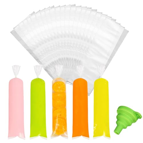 100 Gefrierrohre - Lebensmittel -PE -Eisbeutel, leckere Reißverschlussrohre | am Stiel Schimmelpilzbeutel mit Silikon Trichter, Süßigkeiten - -Making -Kit für Eispops, gesunde Outdoor - von Fmzrbnih