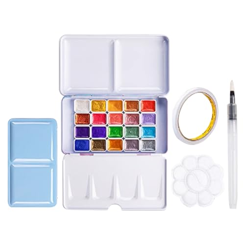 Fmzrbnih Aquarellfarbe Set - Tragbares Aquarell -Kit, Multifunktional Travel Aquarell Set | Comppact 20 -Color Solid Lack -Palette, Mischbrett, ungiftige Pigmentbox für Hobbyisten Anfänger von Fmzrbnih
