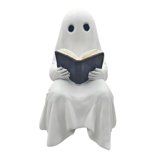 Geist Figur, Kleine Halloween Geist Lesestatue, Weiße Niedliche Deko Tischdekoration Für Schreibtisch Schlafzimmer Hauseingang Wohnzimmer Büro Innenbereich Topfdekoration von Fmzrbnih