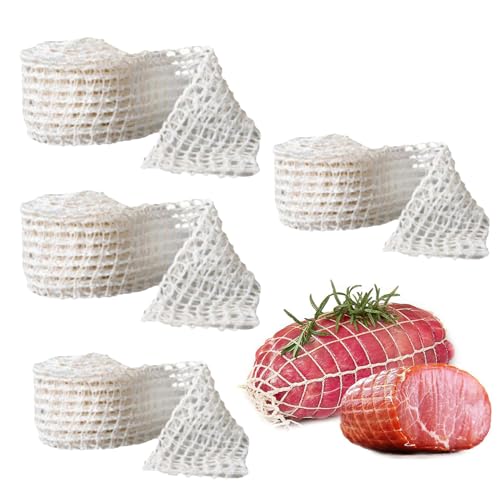 meatNetting – Lebensmittelechtes Fleischverpackungsnetz, 4 Rollen | langlebige Rindernetzrolle, Metzgerschnur, Netz für Wurstherstellung, Charcuterie, Kochen, Aushärten, Fleisch zu Hause von Fmzrbnih