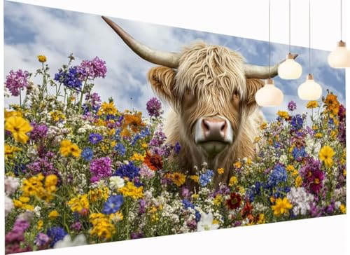 Diamond Painting Erwachsene Kinder Blume Diamant Painting Bilder Hochlandr Inchd, DIY 5D Crystal Art Mosaik Bastelset Erwachsene mit Diamond-Painting Zubehör für Haus Wand Dekor 60x120 cm S2-1133 von Fneuexng