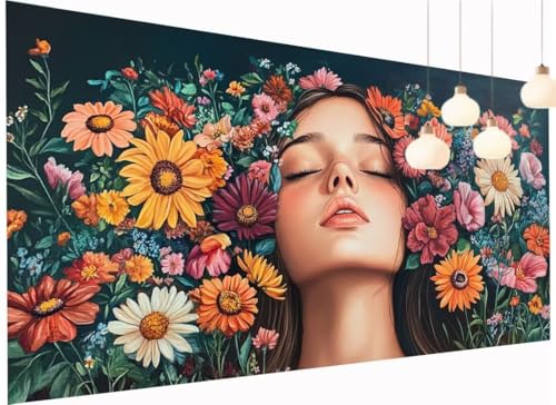 Diamond Painting Erwachsene Kinder Blume Diamant Painting Bilder Mädchen, DIY 5D Crystal Art Mosaik Bastelset Erwachsene mit Diamond-Painting Zubehör für Wand Dekor Geschenk Mädchen 100x200 cm S2-1129 von Fneuexng
