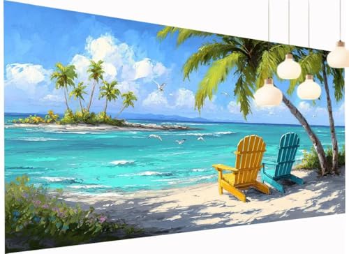 Diamond Painting Erwachsene Kinder Strand Diamant Painting Bilder Baum, DIY 5D Crystal Art Mosaik Bastelset Erwachsene mit Diamond-Painting Zubehör für Wand Dekor Geschenk Mädchen 60x120 cm S2-1090 von Fneuexng