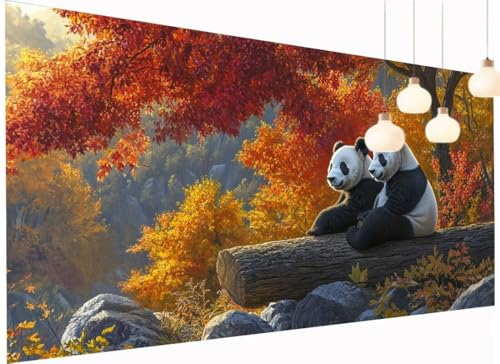 Diamond Painting XXL 40x80 cm, Diamant Painting Bilder Panda DIY Baum Diamond-Painting Erwachsene, 5D Mosaik Bastelset Erwachsene Runden Full Drill Stickerei Arts Craft für Home Wand Decor S2-1160 von Fneuexng