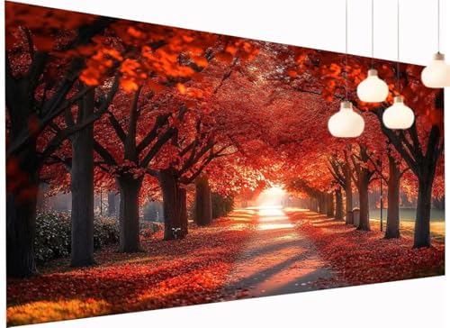 Diamond Painting XXL 70x140 cm, Diamant Painting Bilder Ahornblatt DIY Baum Diamond-Painting Erwachsene, 5D Bastelset Erwachsene Eckige Steine Full Drill Stickerei Arts Craft für Home Decor S2-1111 von Fneuexng