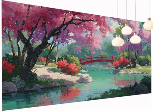 Diamond Painting XXL 70x140 cm, Diamant Painting Bilder Baum DIY Brücke Diamond-Painting Erwachsene, 5D Mosaik Bastelset Erwachsene Runden Full Drill Stickerei Arts Craft für Home Wand Decor S2-1112 von Fneuexng