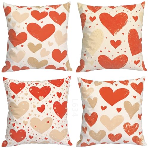 Outdoor Wasserdicht Kissenbezug Rot, 4 Stück 50 x 50 cm Sofakissen Herz Dekokissen, Doppelseitig Leinen Kissenhüllen mit Unsichtbarem Reißverschluss, Outdoor Kissen für Patio Garten Sofa Deko L1-634 Outdoor Wasserdicht Kissenbezug Rot, 4 Stück 50 x 50 cm Sofakissen Herz Dekokissen, Doppelseitig Leinen Kissenhüllen mit Unsichtbarem Reißverschluss, Outdoor Kissen für Patio Garten Sofa Deko L1-634 von Fneuexng