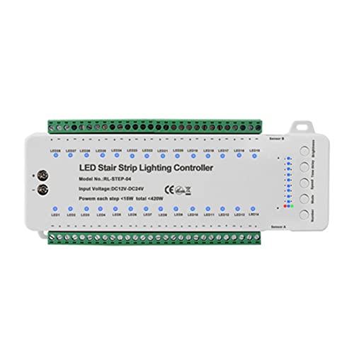 Fnfhsa 28-Stufen-Treppenlicht-Controller, Intelligenter Sensor, Treppenlichtleisten-Controller mit Fernbedienung – Reaktive Beleuchtung – Treppenbeleuchtungssystem – Automatische LED-Treppenbeleuchtun von Fnfhsa