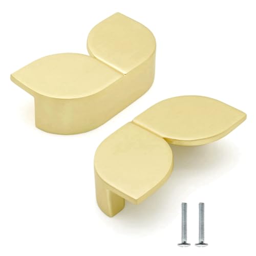 Fnfhsa 2er-Pack Schrankgriffe Aus Gebürstetem Gold, Halbmondblumen, Schubladengriffe Aus Zinklegierung, Griffe für Kommode, Küchenschrank, 79 mm von Fnfhsa