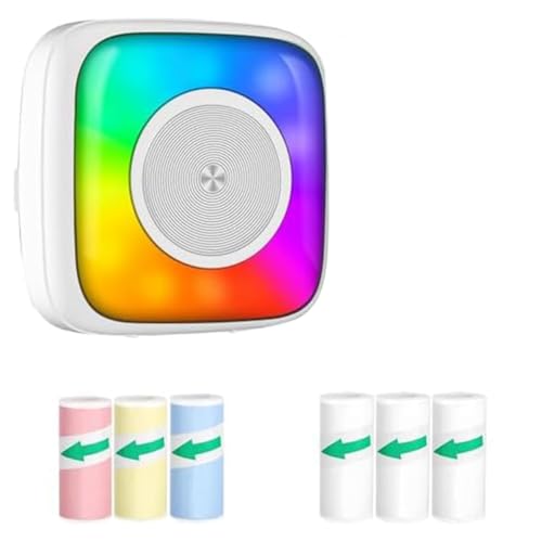 Fnfhsa Aufkleberdrucker zum Drucken Von 6 Rollen Aufkleberdrucker mit 7-Farben-Beleuchtungsmodus, Kompatibel mit IOS und Android von Fnfhsa