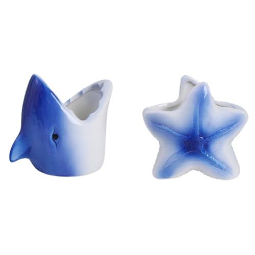 Fnfhsa Blumentöpfe mit Meerestieren, Blaue Seesterne, Haie, Kleiner Blumentopf, Blumentopf Aus Keramikglasur für Den Schreibtisch von Fnfhsa