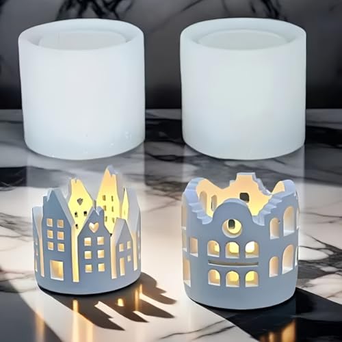 Fnfhsa DIY Hohlhaus Kerzenhalter Silikonform Kerzenhalter Schlosshaus Gips Kerze Lampe Atmosphäre Dekoration Form B von Fnfhsa