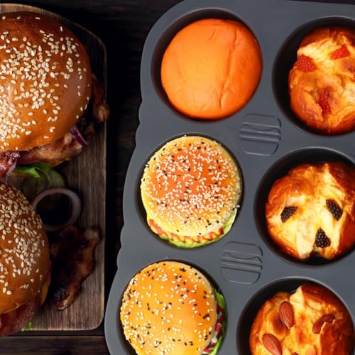 Fnfhsa Set Aus Französischer Brotform und Hamburgerbrötchenform Aus Silikon mit Antihaftbeschichtetem Spatel, Backblech für 9 Tassen und Hamburgerbrötchenform für 6 Tassen von Fnfhsa