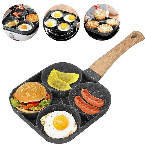 FngyuyeUIB Pancake Pfanne, Frühstück Spiegeleipfanne, 4 Loch Eier Pfanne, Spiegelei Burger Pfanne, Antihaft Ei Bratpfanne, Spiegelei Burger Pfanne Mit Griff, für Alle Herdarten, Induktion, Gasherd von FngyuyeUIB