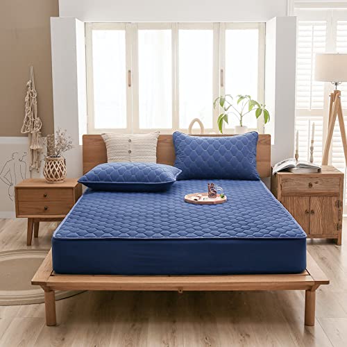 Fnhy Weiches Bettlaken,Atmungsaktiv Bettlaken,Wasserdichtes Spannbettlaken aus Baumwolle, weiche und atmungsaktive Tagesdecke, blau, 200 x 200 cm von Fnhy