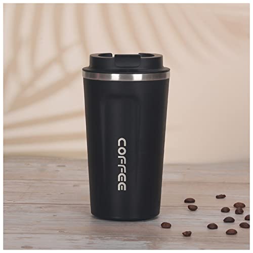 Bierkrug Edelstahl Kaffeetasse Smart Reise Wasser Tassen -Tumbler-Tee-Bier-Becher Vakuumflasche Thermocup Weinglas (Color : Black, Size : 500ml) von FnnEmg