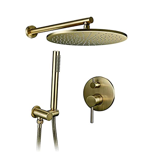 FNNEMG Gebürstetes Gold Duschsystem Regendusche Set Unterputz Duschset Regendusche mit Kopfbrause und Handbrause Set Duschsäule Regendusche,8 Inches von FnnEmg