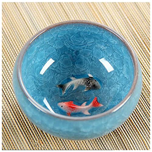 Paar Tasse Chinesische Eischnackglasur Keramik Teetassen Anaglyphen 3D Koi Fisch Art Cup Einzelne Tee Bunte Karpfen Fische Porzellan 1Pc 60ml Tasse (Color : 60ml, Size : Blue) von FnnEmg