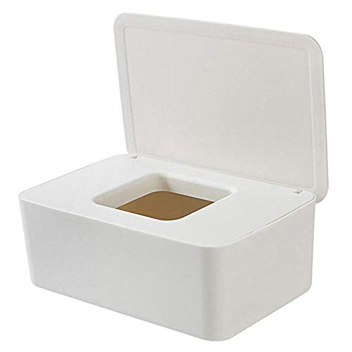 QKFON Aufbewahrungsbox für Feuchttücher, Feuchttücher, für trockene und nasse Seidenpapier, Serviettenhalter, Feuchttücher, Spenderhalter mit Deckel für Zuhause und Büro (Weiß) von QKFON