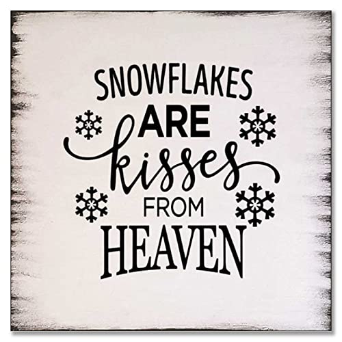 FoDuoDuo Holzschild "Snowflakes Are Kisses From Heaven" | Einweihungsgeschenk | Heimdekoration | Wohnzimmer-Dekor | christliche Geschenke | rustikales Holzschild | Bauernhaus-Schild 30,5 x 30,5 cm von FoDuoDuo