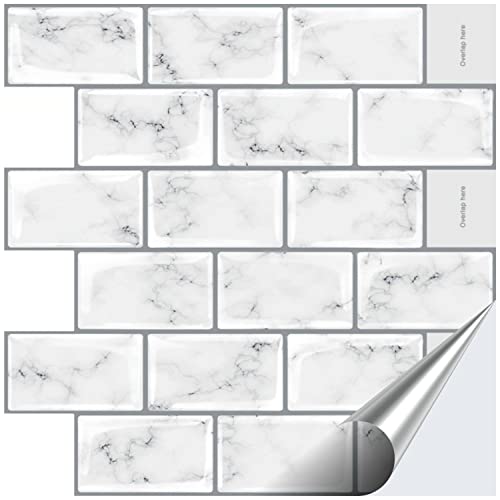 FoLIESEN 3D Fliesenaufkleber für Bad, Küche, Badezimmer - Marmor Weiß - Fliesen-Folie selbstklebend - Bianco Carrara, -:8 Stück von FoLIESEN