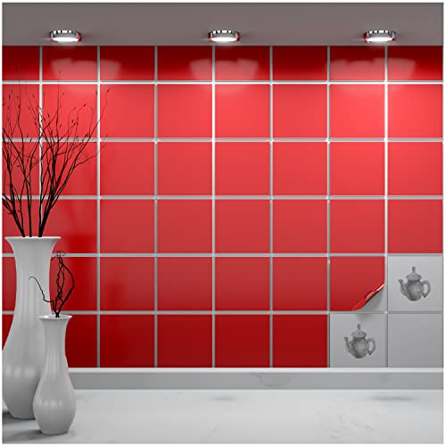 FoLIESEN Fliesenaufkleber 10x10 cm für Bad, Küche, Badezimmer - Fliesen-Folie selbstklebend - 20 Klebefliesen, Rot glänzend von FoLIESEN