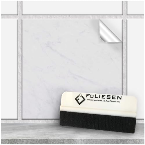 FoLIESEN - Fliesenaufkleber 15x15 cm | selbstklebende Fliesen-Folie für Bad & Küche | Klebe-Folie für Wandfliesen & Küchenrückwände | 30 Klebefliesen + Rakel, White Marble - 15x15 cm von FoLIESEN